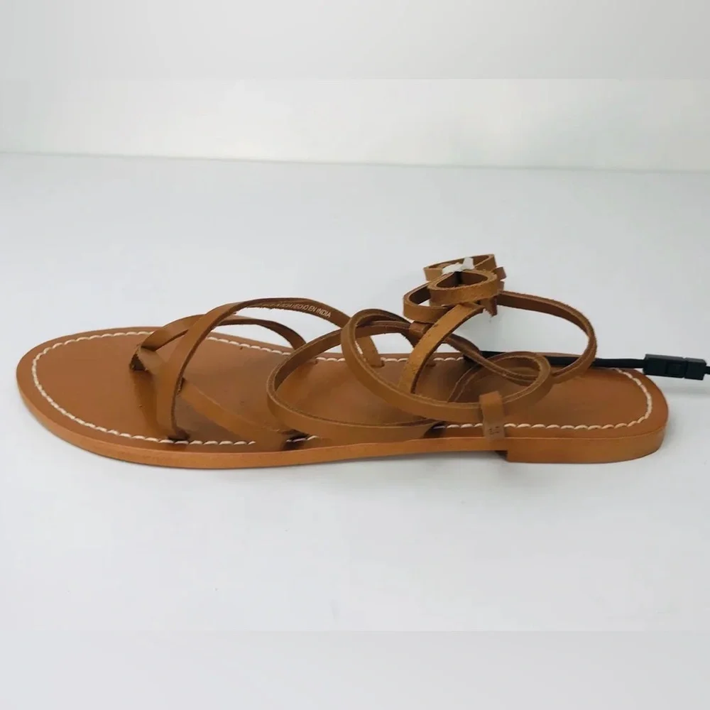 Zara Lace Up Tie Flat Tan Brown Leather Boho Gladiator Sandals size 7 - Picture 6 of 6
